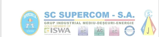 Un logo circular galben și albastru este situat în stânga unui text pe fundal alb, alături de diverse embleme și simboluri de certificare.