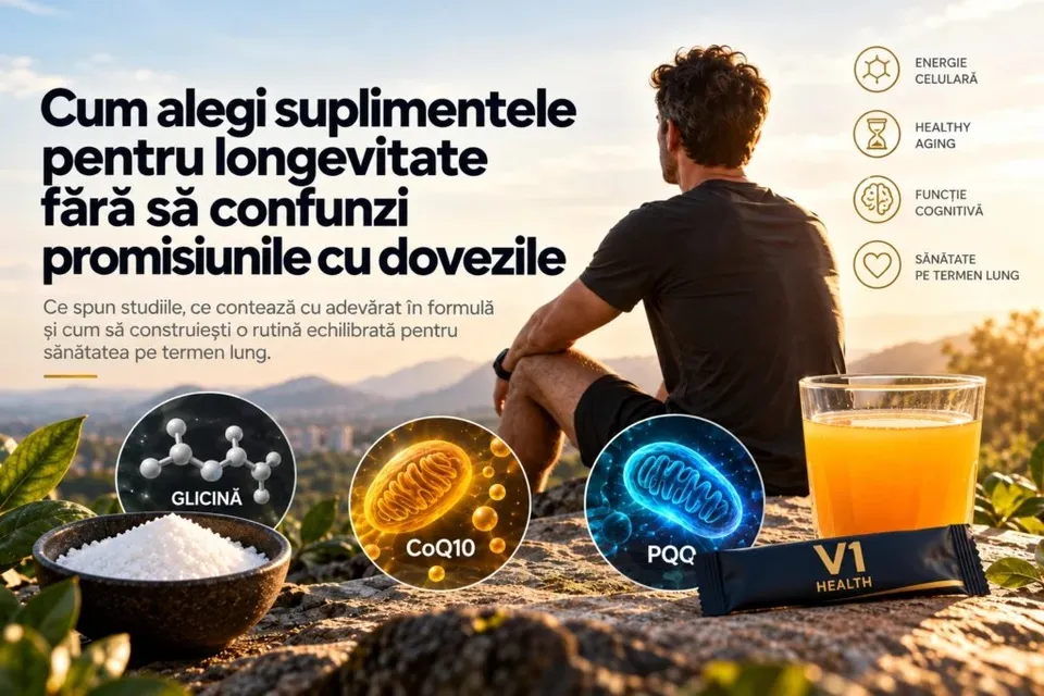 Un bărbat stă întors cu spatele pe o stâncă, privind spre un peisaj montan, lângă un pahar cu lichid galben și un bol cu pudră albă.