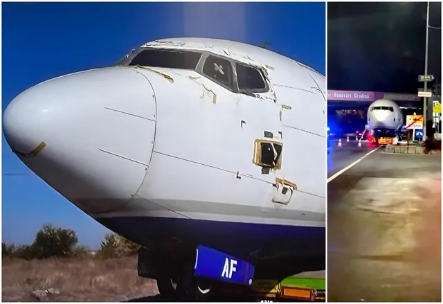 Un avion alb cu marcajul AF este situat pe o porțiune de drum lângă o structură de beton sub un cer senin.