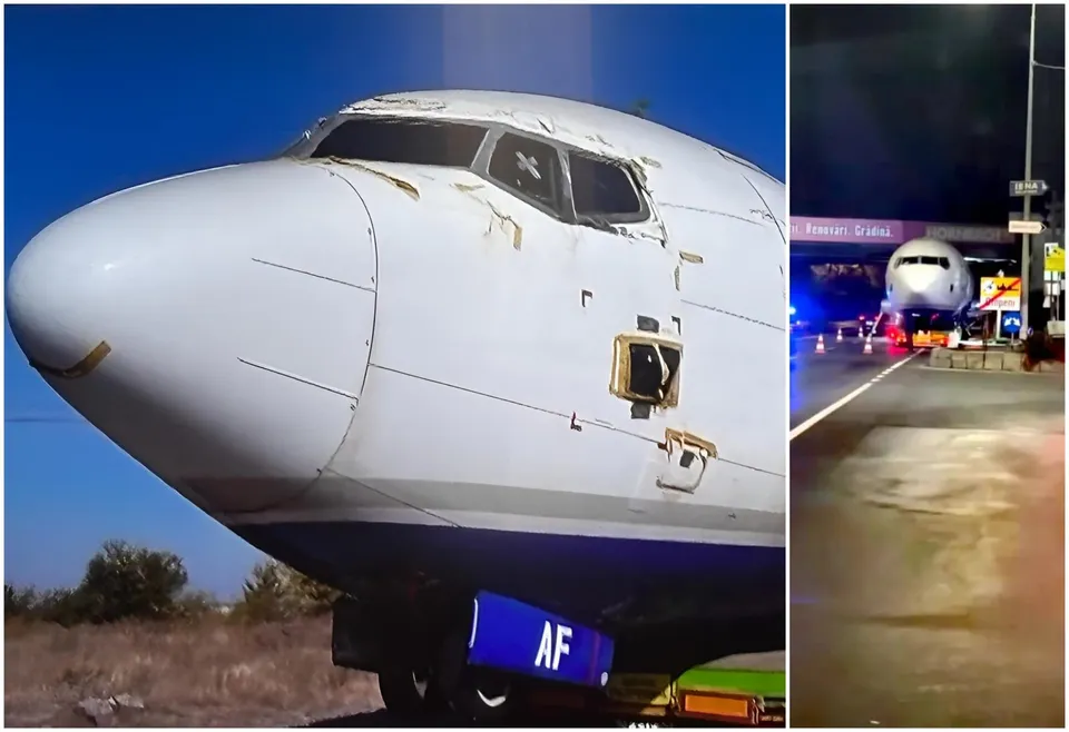 Un avion alb cu marcajul AF este situat pe o porțiune de drum lângă o structură de beton sub un cer senin.