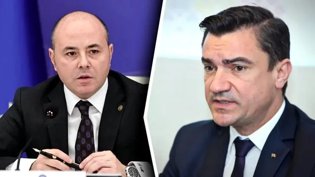 Colaj format din două fotografii de tip portret cu bărbați îmbrăcați în costume și cravate, unul având un fundal albastru, celălalt un fundal deschis.