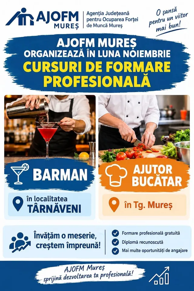 Un barman toarnă o băutură dintr-un shaker într-un pahar cu cocktail, în timp ce un bucătar taie legume pe un tocător.