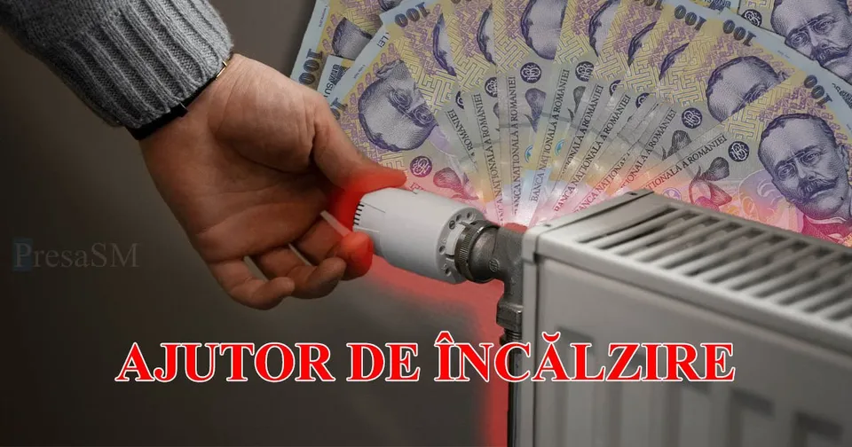 O mână rotește un robinet termostatat de pe un calorifer, în timp ce în fundal se află bancnote de leu românesc împrăștiate.