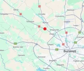 Harta rutieră arată locații precum Buftea, Mogoșoaia și București, cu linii albastre și verzi reprezentând drumuri și zone verzi.