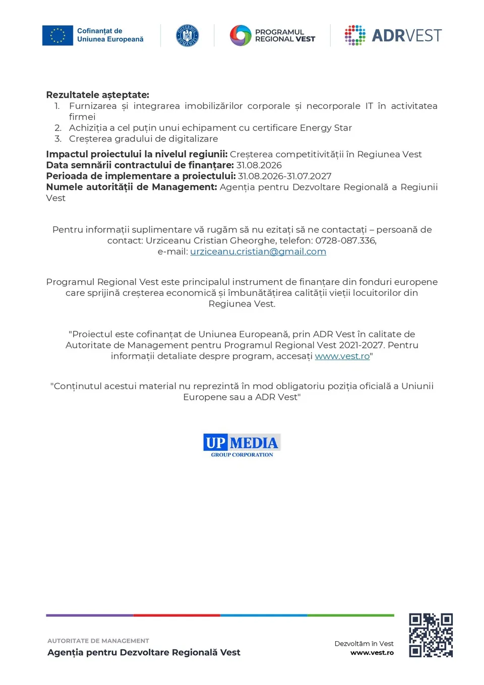 Un document alb cu logo-uri colorate în partea de sus și text scris în limba română pe fundal alb.
