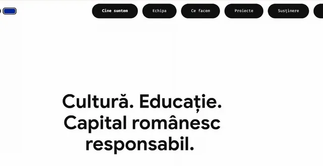 Textul negru pe fundal alb afișează cuvintele Cultură, Educație și Capital românesc responsabil, deasupra unor butoane negru cu margini rotunjite.