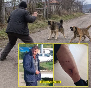 Un bărbat stă lângă o mașină albă, iar în partea dreaptă se observă o rană pe un picior.