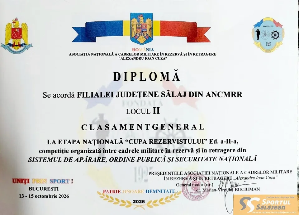 Un document tip diploma cu text negru, embleme colorate și detalii grafice pe un fundal alb.