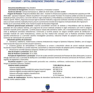 Un document oficial conține text detaliat despre un proiect de investiții, un logo și un text de sub un element grafic colorat.