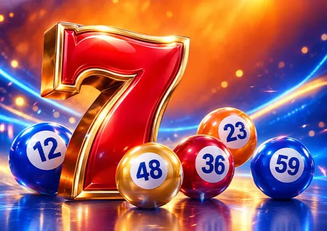 Un număr șapte roșu și auriu stă lângă cinci bile colorate numerotate pe un fundal luminos cu linii de lumină.