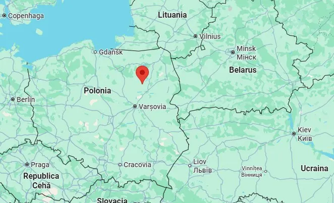 O hartă politică a Europei de Est care indică locația Poloniei cu un marcaj roșu.