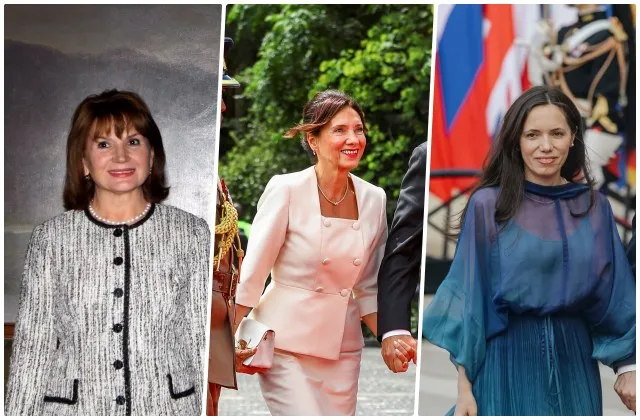 Trei femei sunt prezentate în cadre individuale, purtând haine elegante, într-un colaj de fotografii.