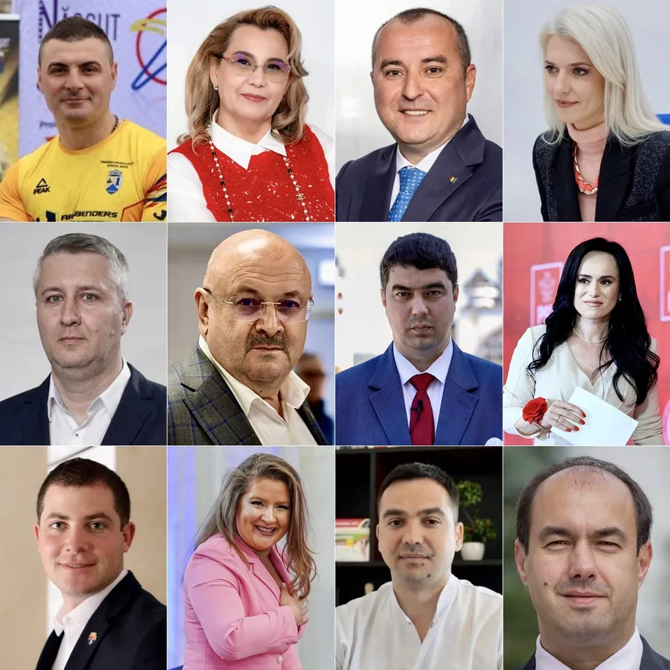 Un colaj format din portrete individuale ale unor persoane, prezentate de la bust, pe fundaluri de culori diferite.