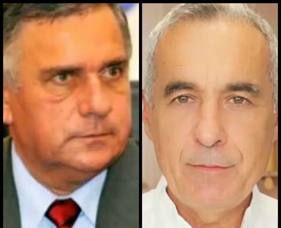 Colaj format din două portrete de prim-plan ale unor bărbați cu păr scurt, unul purtând sacou și cravată roșie, celălalt purtând o cămașă albă.