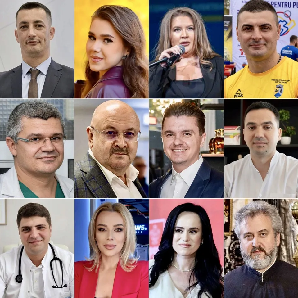 Un colaj format din portrete individuale ale unor persoane, prezentate de la bust în cadre de diferite dimensiuni și culori de fundal.