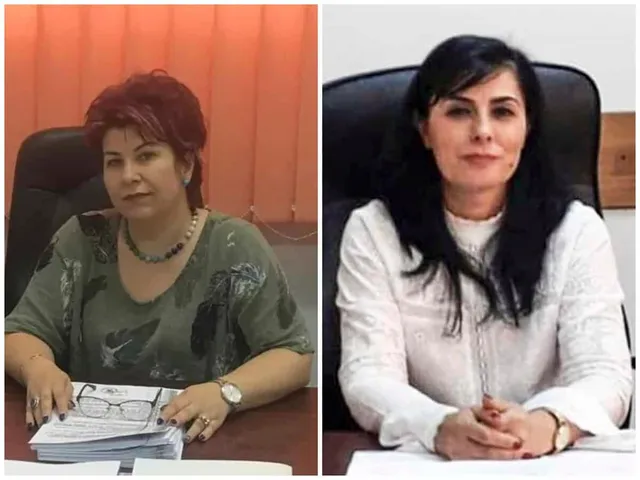 Două fotografii de tip portret prezintă femei așezate la birou, una purtând un tricou verde cu modele și o alta purtând o bluză albă.