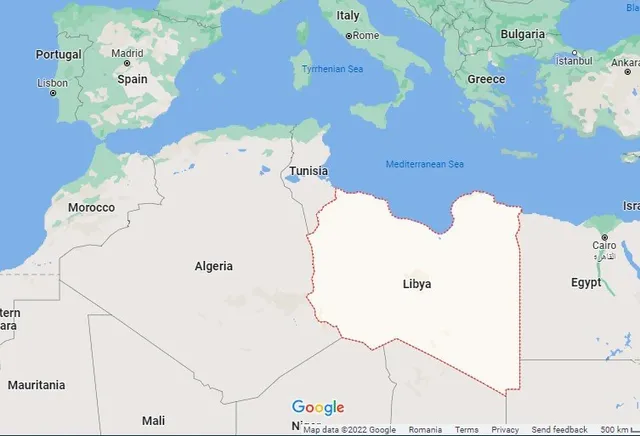 O hartă a regiunii mediteraneene care include Africa de Nord, Europa de Sud și Turcia, evidențiind țări precum Libia, Tunisia și Algeria.