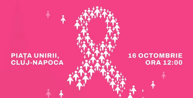 Pictograme albe de siluete umane sunt dispuse pe un fundal roz pentru a forma o panglică.