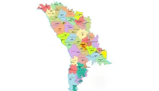 O hartă colorată a unei țări împărțită în diverse unități administrative de dimensiuni diferite pe un fundal alb.