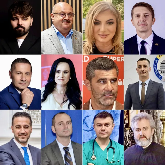 Un colaj format din nouă fotografii de tip portret cu bărbați și femei pe fundaluri diverse.