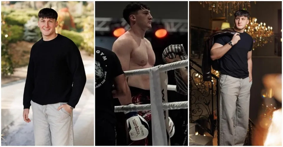 Un colaj format din trei fotografii cu un tânăr, purtând un tricou negru și pantaloni deschiși, fiind prezent în diverse poziții și cadre.
