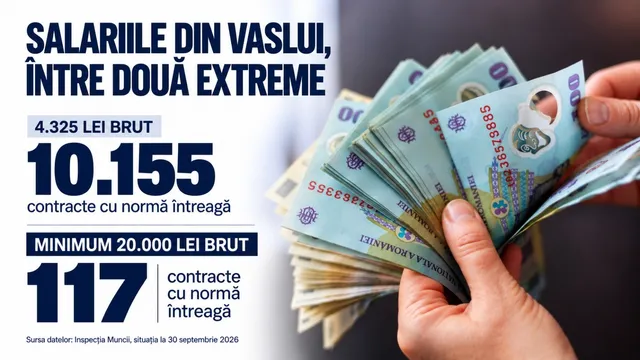 O persoană ține un teanc de bancnote de culoare verde și albastru într-o mână, în timp ce cealaltă mână deschide un plic.